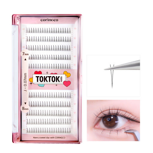 ProtoClinical k-beauty CORINGCO Toktok-Hara Under Eyelashes (110pcs, 200pcs) (3 Types) shown as false under-lash trays with rows of black lashes in a square product photo on a light background