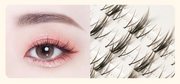 ProtoClinical k-beauty Fillimilli Point Piece Lashes (11mm)(60pcs) #Dolly Point split panel with a close-up eye on the left and black lash clusters on a cream background