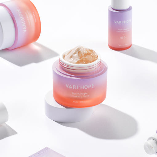 ProtoClinical k-beauty warm beige and pink beauty product on a clean white background.