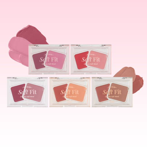 ProtoClinical k-beauty FORENCOS Soft Fitting Cream Blusher 3g two rosy blush blocks arranged diagonally with a pale center band on a soft pink background