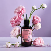 ProtoClinical k-beauty moremo Water Treatment Miracle 10 200ml (Blooming Edition) single upright dark rose treatment bottle centered on a pale pink vertical band with lavender sides