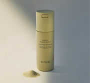 ProtoClinical k-beauty taupe and slate blue beauty graphic with a darker center on a light background.