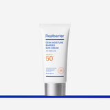 ProtoClinical k-beauty [Real Barrier] Cera Moisture Barrier Sun Cream SPF 50+ PA++++ 50ml single upright white sun cream tube on a pale cream and lavender background.