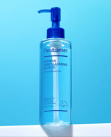 ProtoClinical k-beauty [Real Barrier] Extreme Deep Cleansing Blue Oil 200ml single upright blue cleansing oil bottle on a bright aqua background.