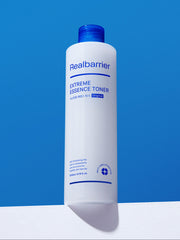 ProtoClinical k-beauty white beauty product silhouette centered between deep blue side panels on a light background.