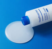 ProtoClinical k-beauty abstract beauty graphic with bright blue tones, pale central highlights, and deep navy right-side shading.