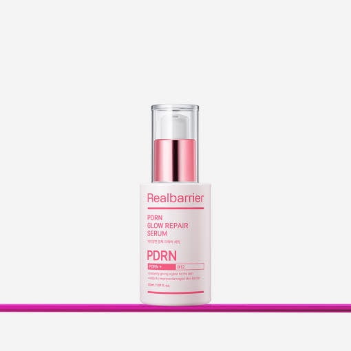 [Real Barrier] PDRN Glow Repair Serum 30ml by ProtoClinical shown in a vertical serum bottle silhouette on a light background for a k-beauty skincare routine.