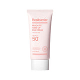 ProtoClinical k-beauty [Real Barrier] Peach Fit Tone-Up Sun Cream SPF 50+ PA++++50ml single upright pink sun cream tube on a light background.