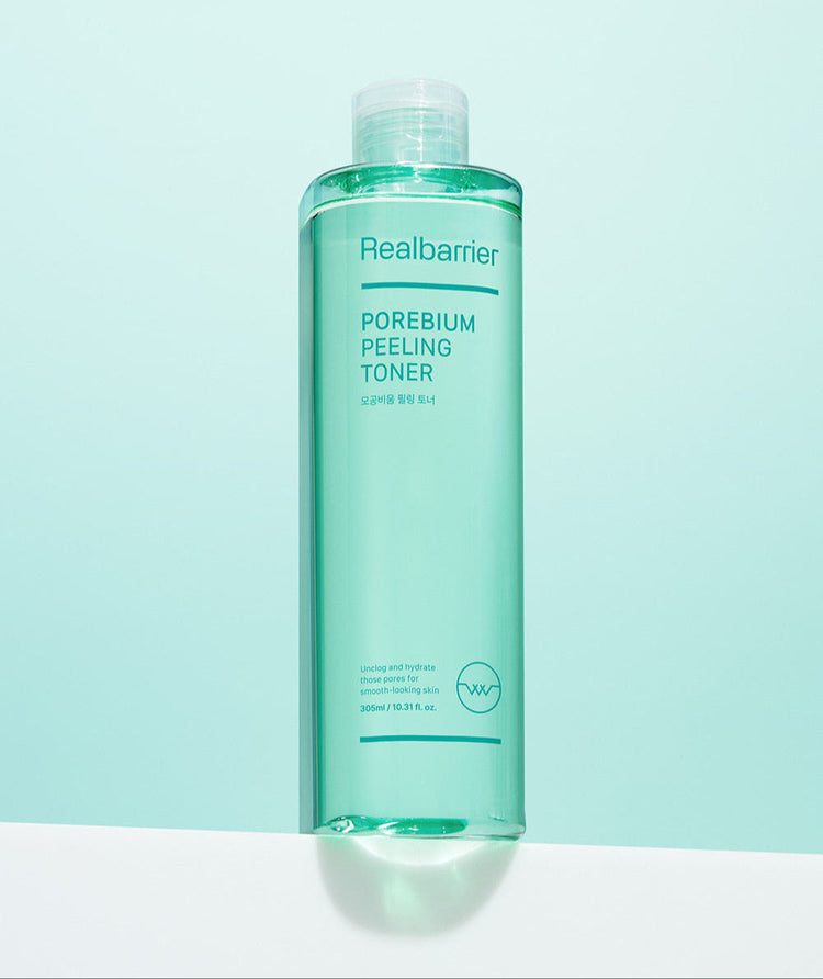 ProtoClinical k-beauty beauty product silhouette with an aqua vertical center and soft green side tones on a light background.