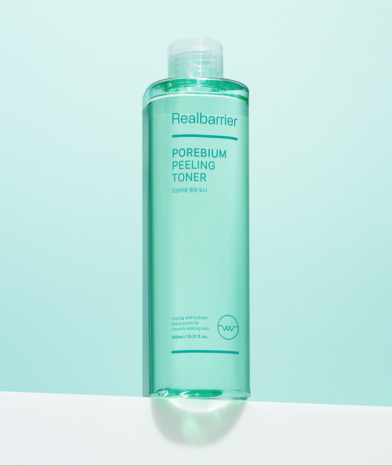 ProtoClinical k-beauty beauty product silhouette with an aqua vertical center and soft green side tones on a light background.