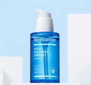 ProtoClinical k-beauty abstract beauty graphic with cool blue and aqua tones on a warm beige background.