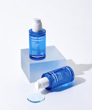 ProtoClinical k-beauty beauty product silhouette with a blue vertical center on a warm off-white background.