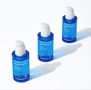 ProtoClinical k-beauty abstract beauty graphic with a bright blue lower section on a white background.