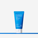 ProtoClinical k-beauty [Real Barrier] Aqua Soothing Cream [Tube] 75ml shown as a single tube silhouette with a bright blue vertical center on a pale peach background