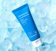 ProtoClinical k-beauty abstract beauty graphic with a soft blue diagonal form on a pale background.