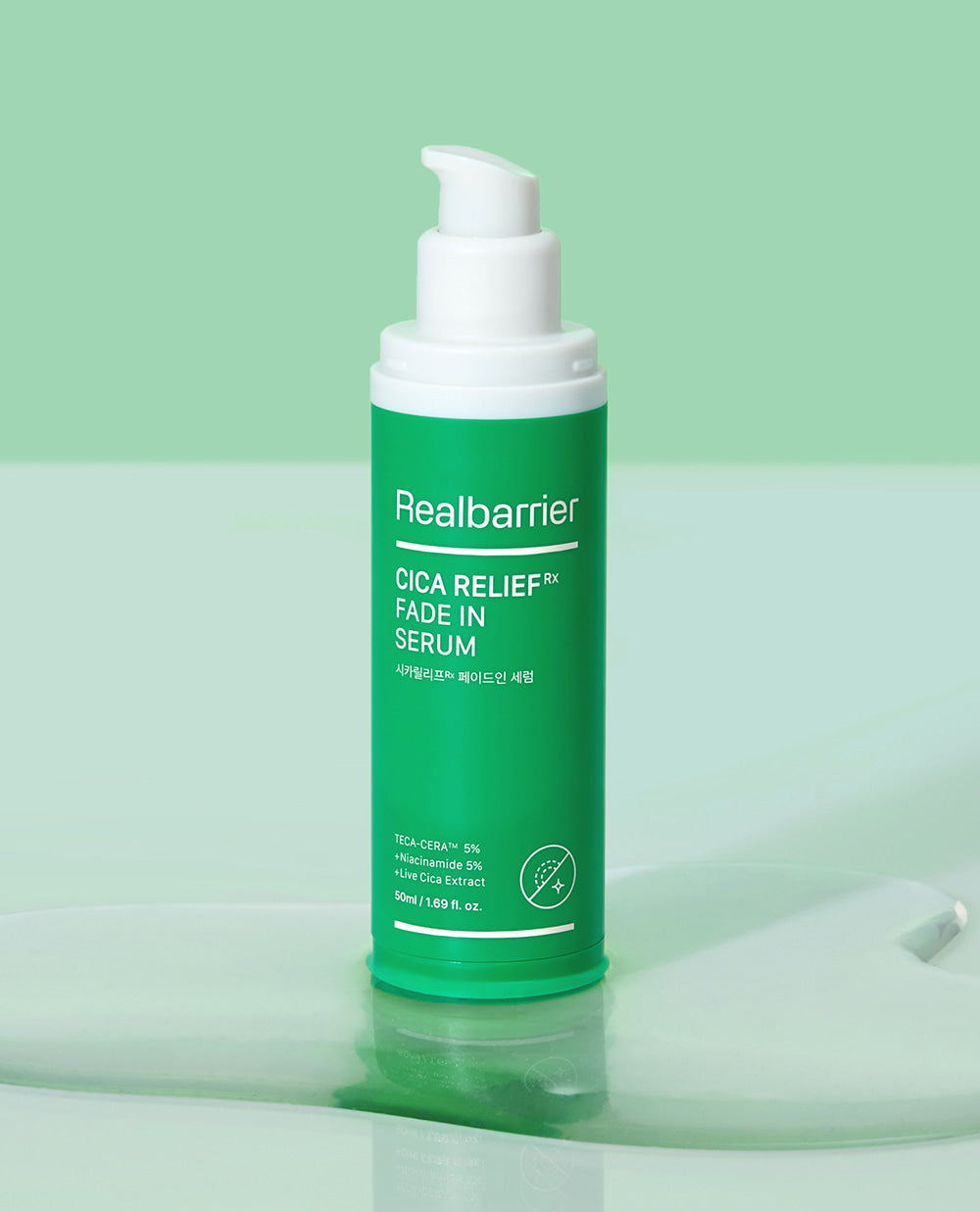 ProtoClinical k-beauty beauty product silhouette with a soft mint vertical center on a light background.