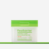 ProtoClinical k-beauty [Real Barrier] CONTROL-T Acid Quick Boosting Pad 210ml/100pads packaging with green and cream horizontal bands on a light background.