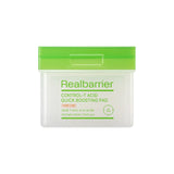 ProtoClinical k-beauty [Real Barrier] CONTROL-T Acid Quick Boosting Pad 210ml/100pads packaging with pale green horizontal bands on a light background.
