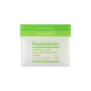 ProtoClinical k-beauty [Real Barrier] CONTROL-T Acid Quick Boosting Pad 210ml/100pads packaging with pale green horizontal bands on a light background.