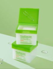 ProtoClinical k-beauty [Real Barrier] CONTROL-T Acid Quick Boosting Pad 210ml/100pads packaging with bright green and pale cream tones on a light background.