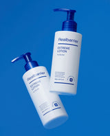 ProtoClinical k-beauty beauty product silhouette with a bright white center on a vivid blue background.