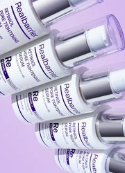 ProtoClinical k-beauty abstract beauty graphic with a dark green diagonal form on a lilac background.