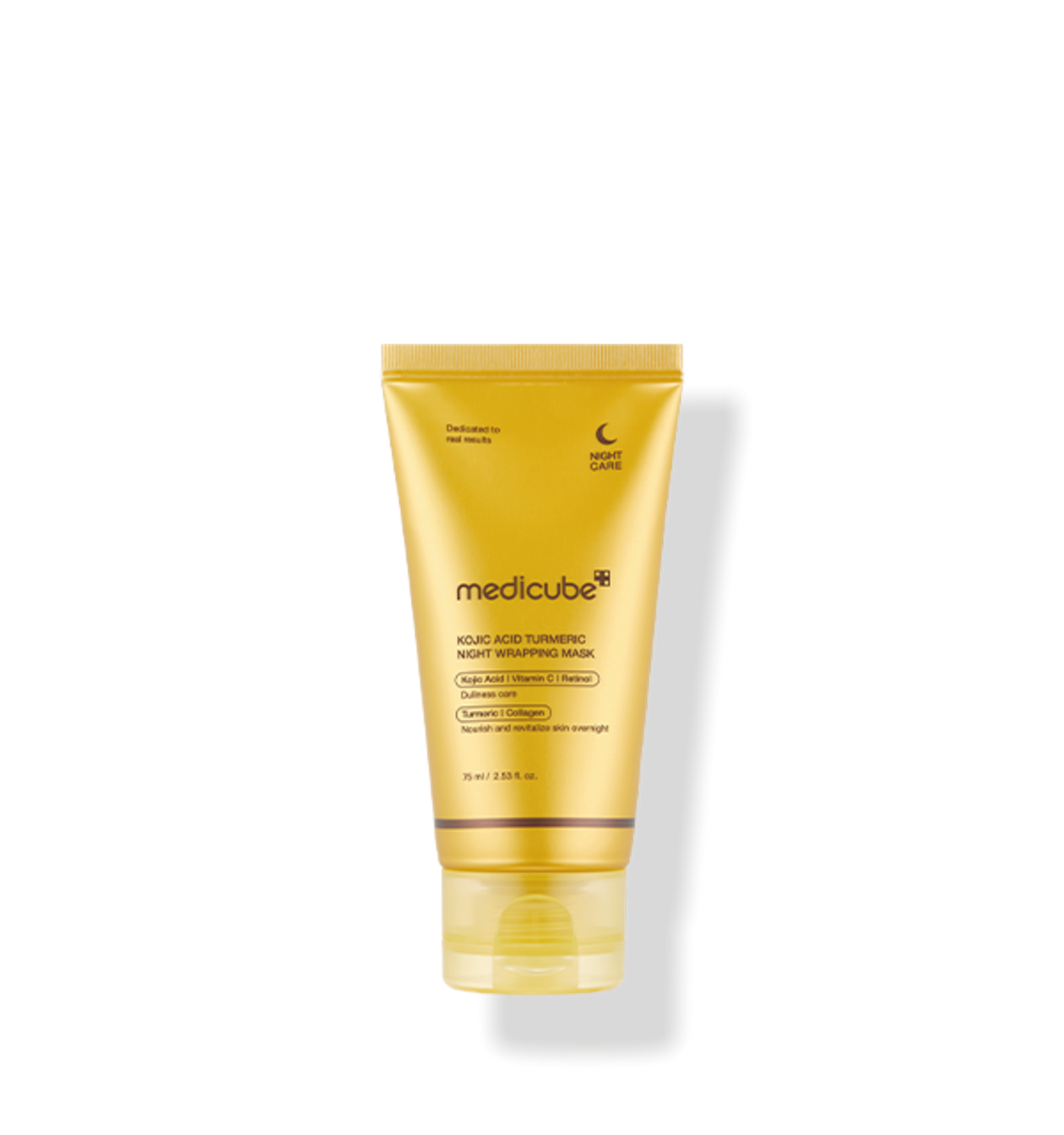 ProtoClinical k-beauty MEDICUBE: Kojic Acid Turmeric Night Wrapping Mask (75ml) single wrapping mask package centered on a clean white background in a square product shot