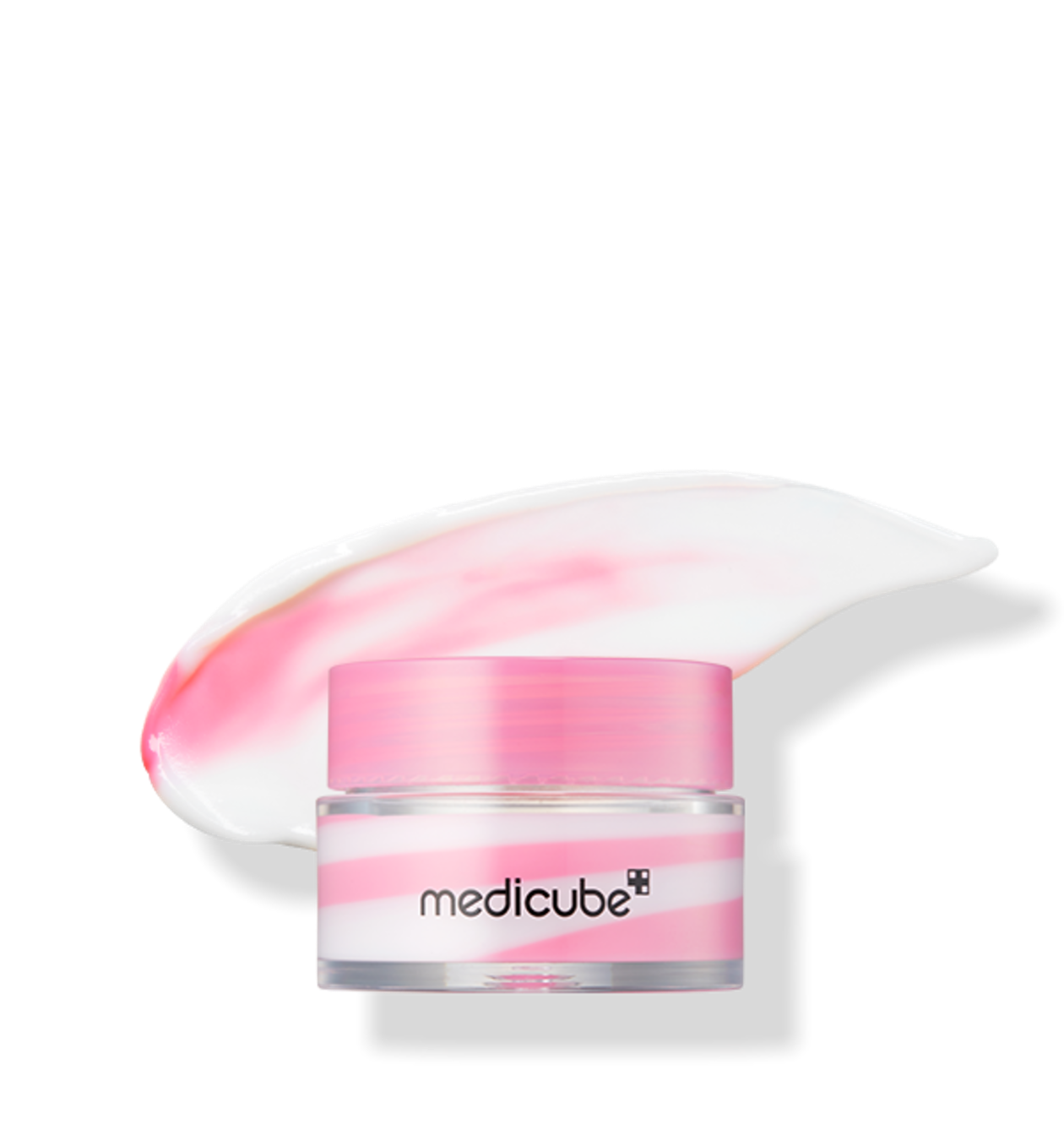 ProtoClinical k-beauty MEDICUBE: PDRN Lip Sleeping Mask (10ml) close-up pink jar with a glossy translucent lid and pink cream swirls on a white background