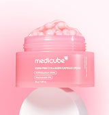 ProtoClinical k-beauty medicube PDRN Pink Collagen Capsule Cream 55ml single round pink cream jar centered on a pale pink background