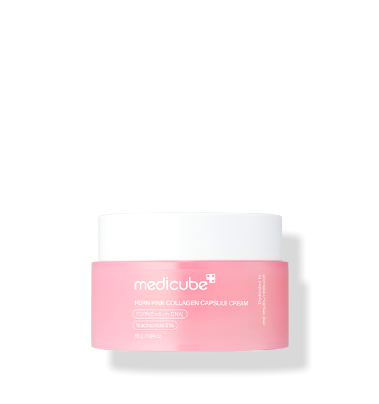 ProtoClinical k-beauty medicube PDRN Pink Collagen Capsule Cream 55ml single pink cream jar with a rounded lid centered on a pale pink background