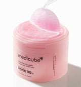 ProtoClinical k-beauty MEDICUBE: PDRN Pink Collagen Gel Toner Pad / (70pads) (120ml) single rosy pink container with a darker center panel on a white background with a pale aqua accent in the lower left