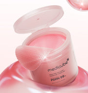 ProtoClinical k-beauty MEDICUBE: PDRN Pink Collagen Gel Toner Pad / (70pads) (120ml) single rosy pink container centered above a horizontal rose band on a white background with pale aqua side accents