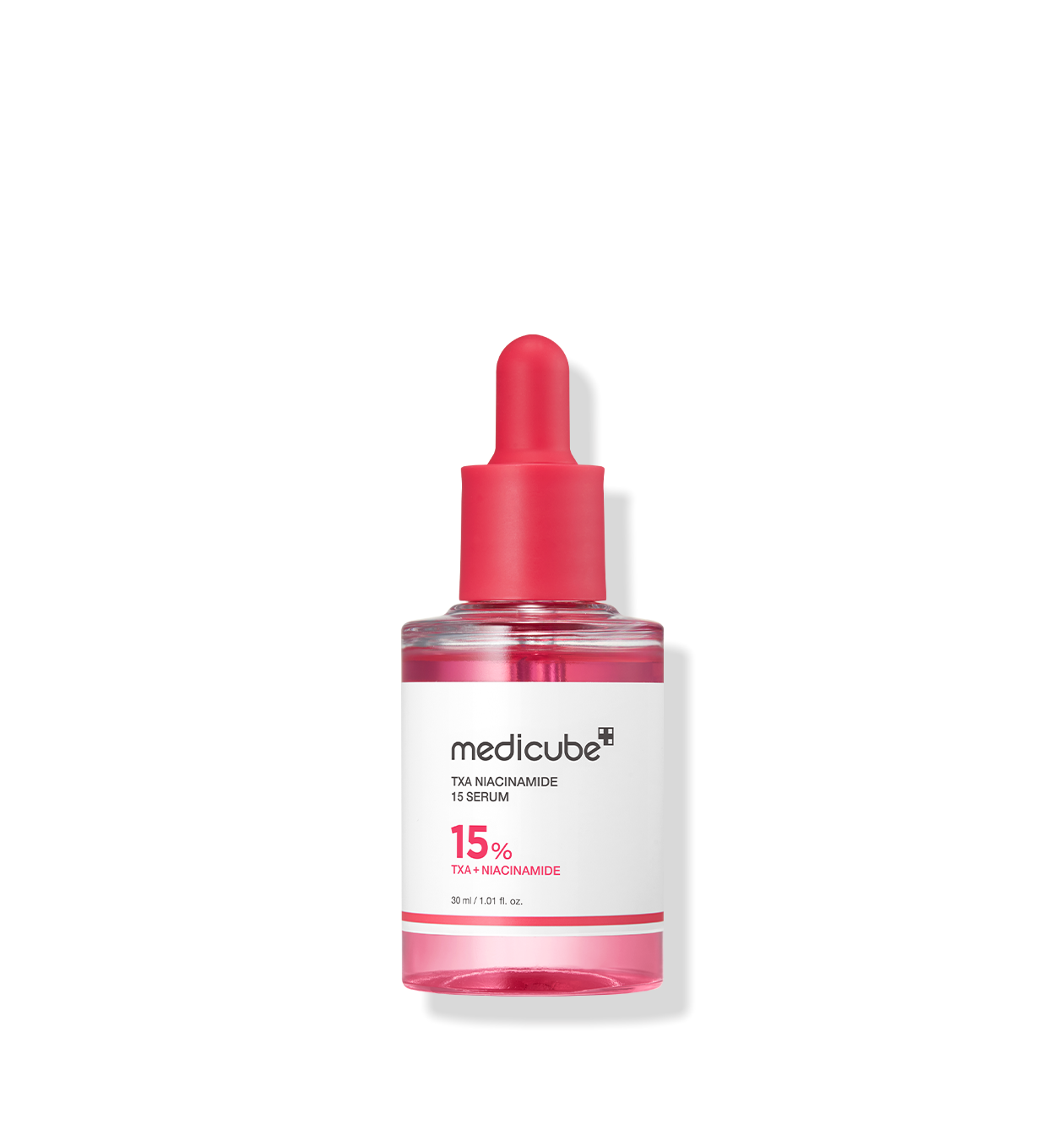ProtoClinical k-beauty MEDICUBE: Txa Niacinamide 15% Serum (30ml) soft pink serum bottle silhouette on a light background