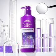 ProtoClinical k-beauty soft lavender beauty product silhouette with warm beige and pale blue side tones on a light background.