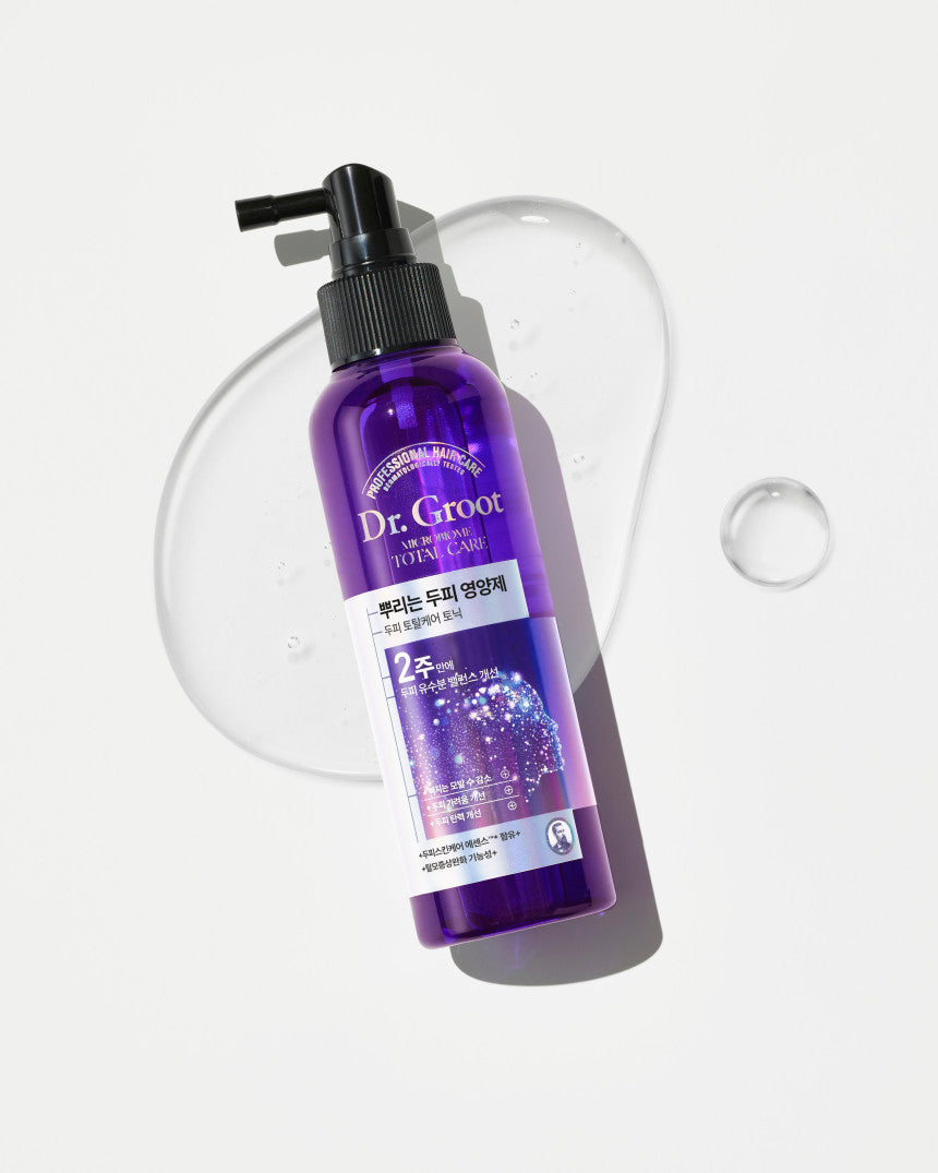 ProtoClinical k-beauty Dr.Groot Microbiome Anti-Aging Tonic 150ml tall lavender bottle silhouette with pale green side accents on a light background.