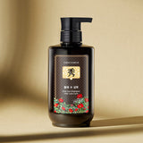 ProtoClinical k-beauty [Daeng Gi Meo Ri] Dlae Soo Hair Loss Care Shampoo 500ml single upright dark shampoo bottle centered on a beige and pale yellow background.