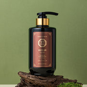 ProtoClinical k-beauty [Daeng Gi Meo Ri] Revitalizing Scalp Shampoo (For All Hair Types) Hair Loss Care 500ml as a single dark brown bottle silhouette centered on a muted green and beige background