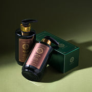 ProtoClinical k-beauty [Daeng Gi Meo Ri] Revitalizing Scalp Shampoo (For All Hair Types) Hair Loss Care 500ml shown as a single dark brown bottle close-up centered on a muted green and beige background