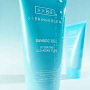 ProtoClinical k-beauty BRINGGREEN Bamboo Hyalu Hydrating Cleansing Foam 120ml single upright blue cleansing foam package centered on a light background.