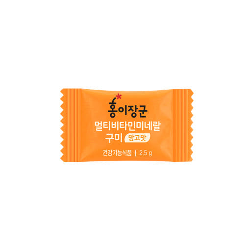 ProtoClinical k-beauty [Jung Kwan Jang] Kid Multivitamin & Mineral Gummies #Mango Flavor 2.5g*60ea single horizontal orange package centered on a light background with pale aqua corner accents