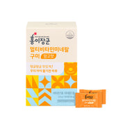 ProtoClinical k-beauty [Jung Kwan Jang] Kid Multivitamin & Mineral Gummies #Mango Flavor 2.5g*60ea single upright orange package above a tan base on a light background with pale aqua corner accents