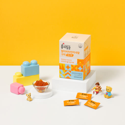 ProtoClinical k-beauty [Jung Kwan Jang] Kid Multivitamin & Mineral Gummies #Mango Flavor 2.5g*60ea single orange package on a light background