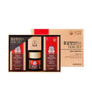 ProtoClinical k-beauty [Jung Kwan Jang] Korean Red Ginseng Extract Balance DUAL SET two brown and peach bottles side by side on a pale blue and white background