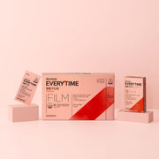 ProtoClinical k-beauty soft peach beauty graphic with a muted rose horizontal band on a light background.