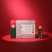 ProtoClinical k-beauty deep red beauty graphic with a soft pink center glow.