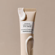 ProtoClinical k-beauty RAWQUEST Barrier Enhancing Eye Cream 30ml abstract graphic with cool green-gray tones and dark charcoal accents on a light background