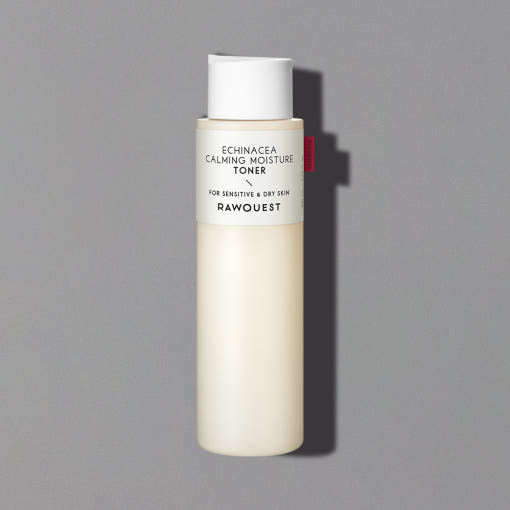 ProtoClinical k-beauty RAWQUEST Echinacea Calming Moisture Toner 200ml abstract graphic with a pale cream vertical center and soft gray side panels on a light background