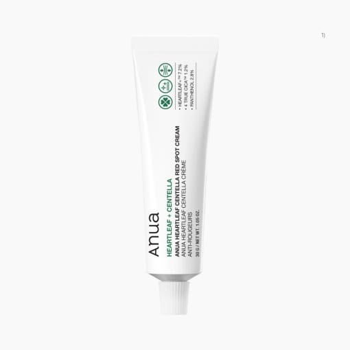 ProtoClinical k-beauty Anua Heartleaf Centella Red Spot Cream 30g single centered product package in a square studio crop on a clean white background