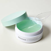 ProtoClinical k-beauty mixsoon Cica-Hyal Hydrogel Eye Patch 84g (30 pairs) single mint green round eye patch jar centered on a pale pink and aqua background