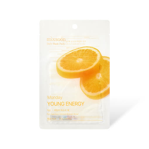 ProtoClinical k-beauty mixsoon Daily Mask Pack Monday 20ml X 10ea single translucent sheet mask pouch standing upright on a clean white background